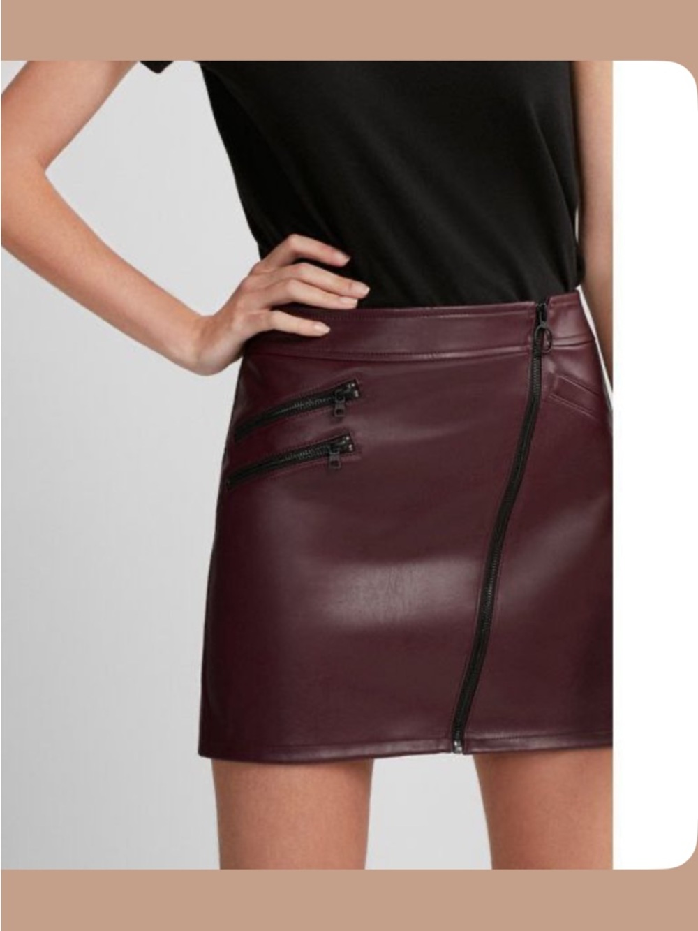 Express Burgundy Faux Leather Zip-Front Mini Skirt